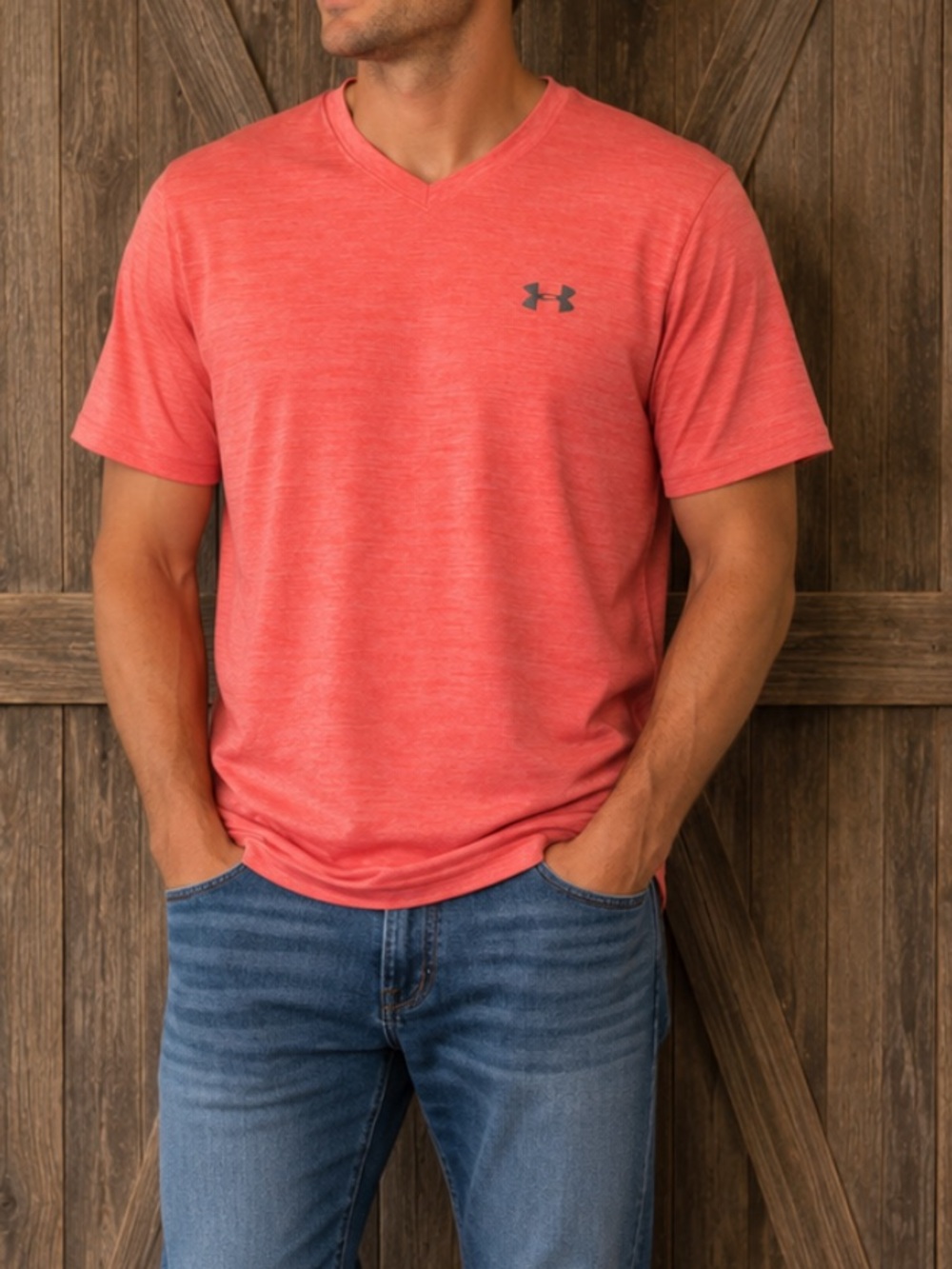 Under Armour Coral Heather V-Neck Short Sleeve Performance Tee